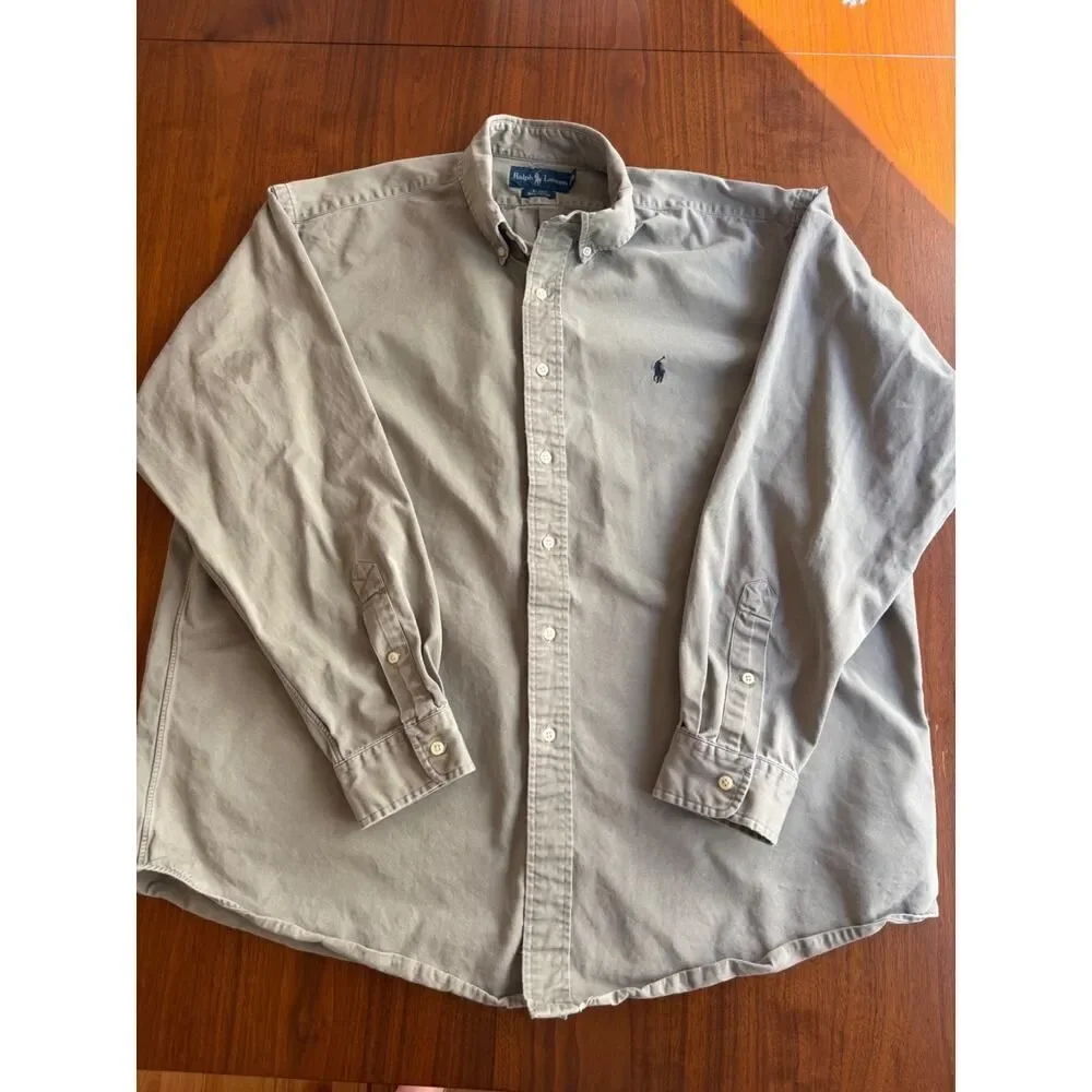 Vintage 90s Ralph Lauren Blake Heavy Cotton Twill Button Down Shirt Khaki XL